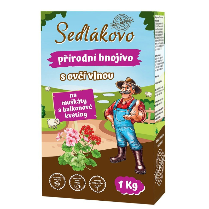 Sedlákovo hnojivo s ovčí vlnou na muškáty a balkonové květiny 1 kg 