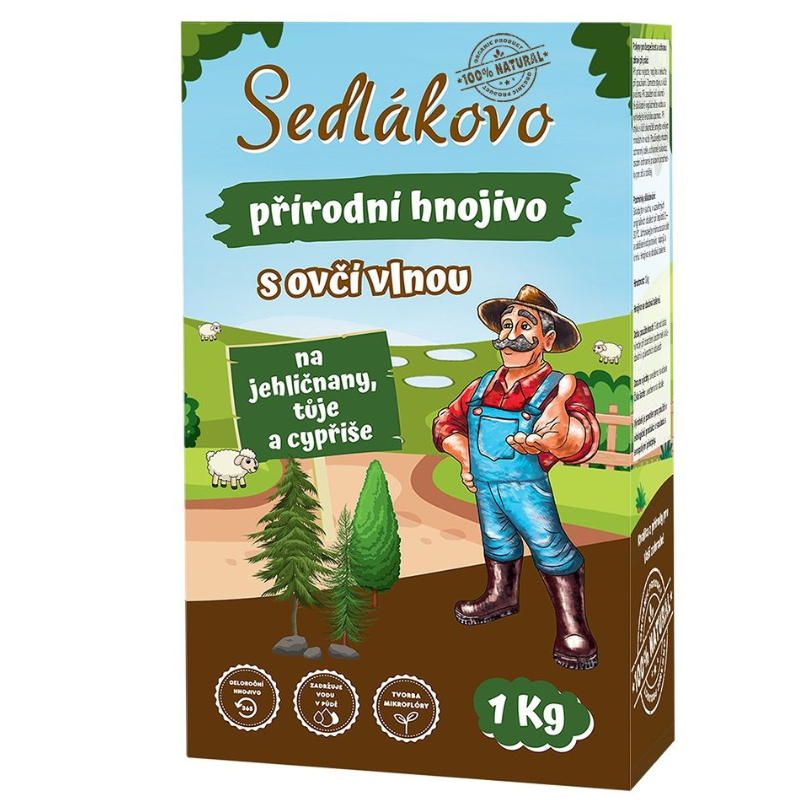 Sedlákovo hnojivo s ovčí vlnou na jehličnany, tůje a cypřiše 1 kg 