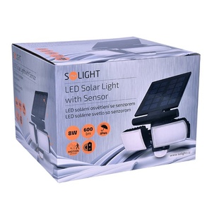 LED solární osvětlení se senzorem, 8W, 600lm, Li-on, černá